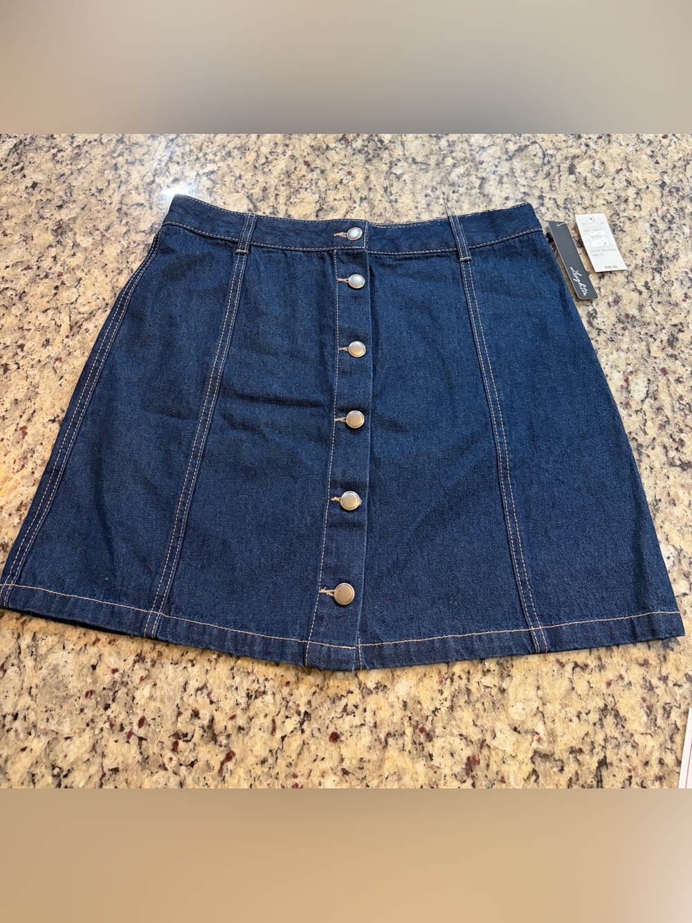 Dark Blue Button-Front Denim Mini Skirt